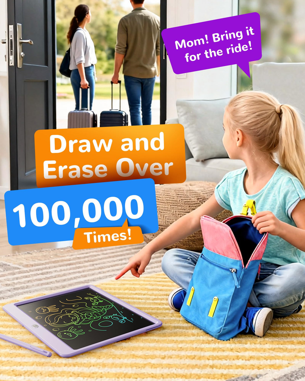 KOKODI LCD Writing Tablet, 12 Inch Colorful Toddler Doodle Board Drawing Tablet, Erasable Reusable Electronic Drawing Pads, Educational and Learning Toy for 3-6 Years Old Boy and Girls(Blue)