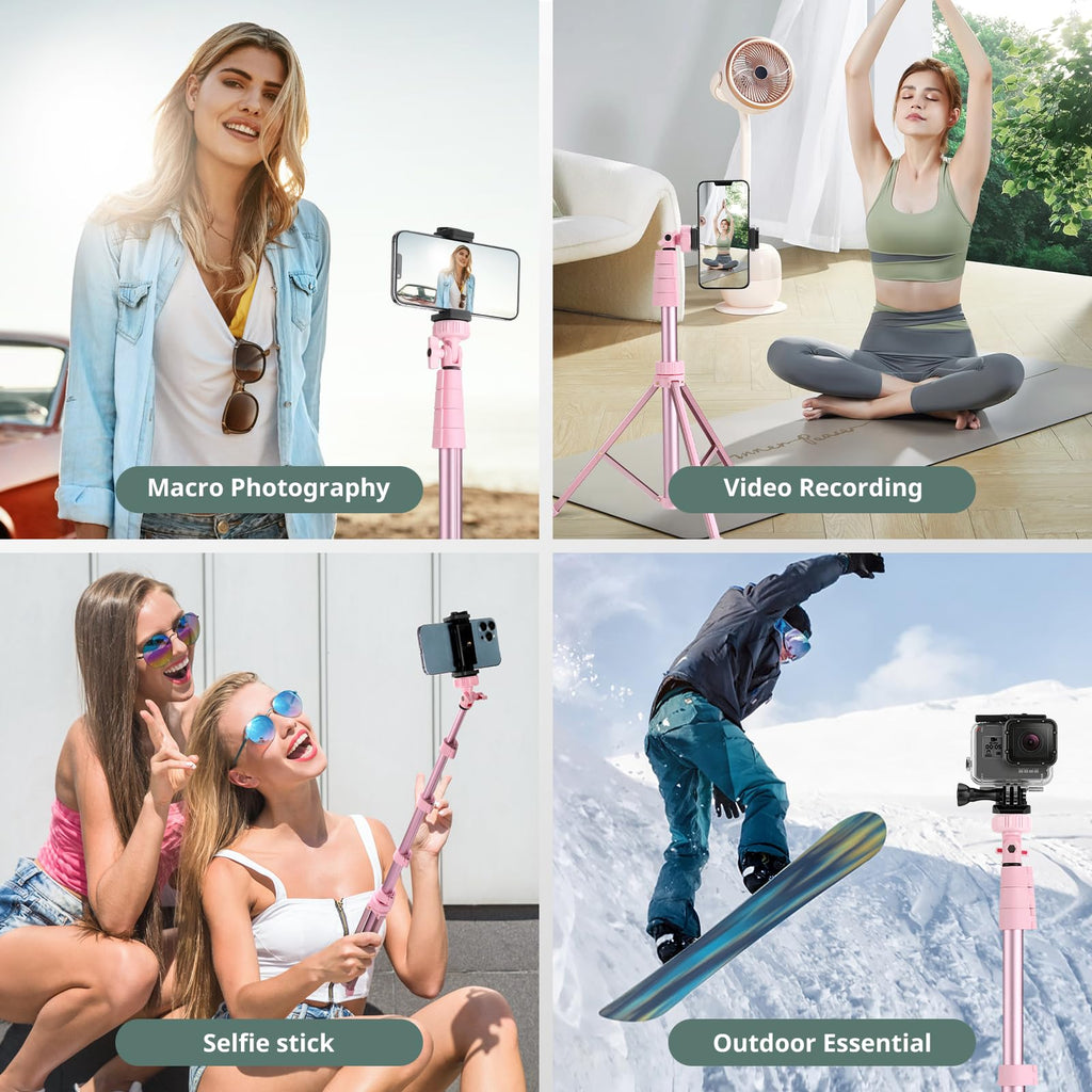 SENSYNE 62" Phone Tripod, Extendable Selfie Stick with Wireless Remote