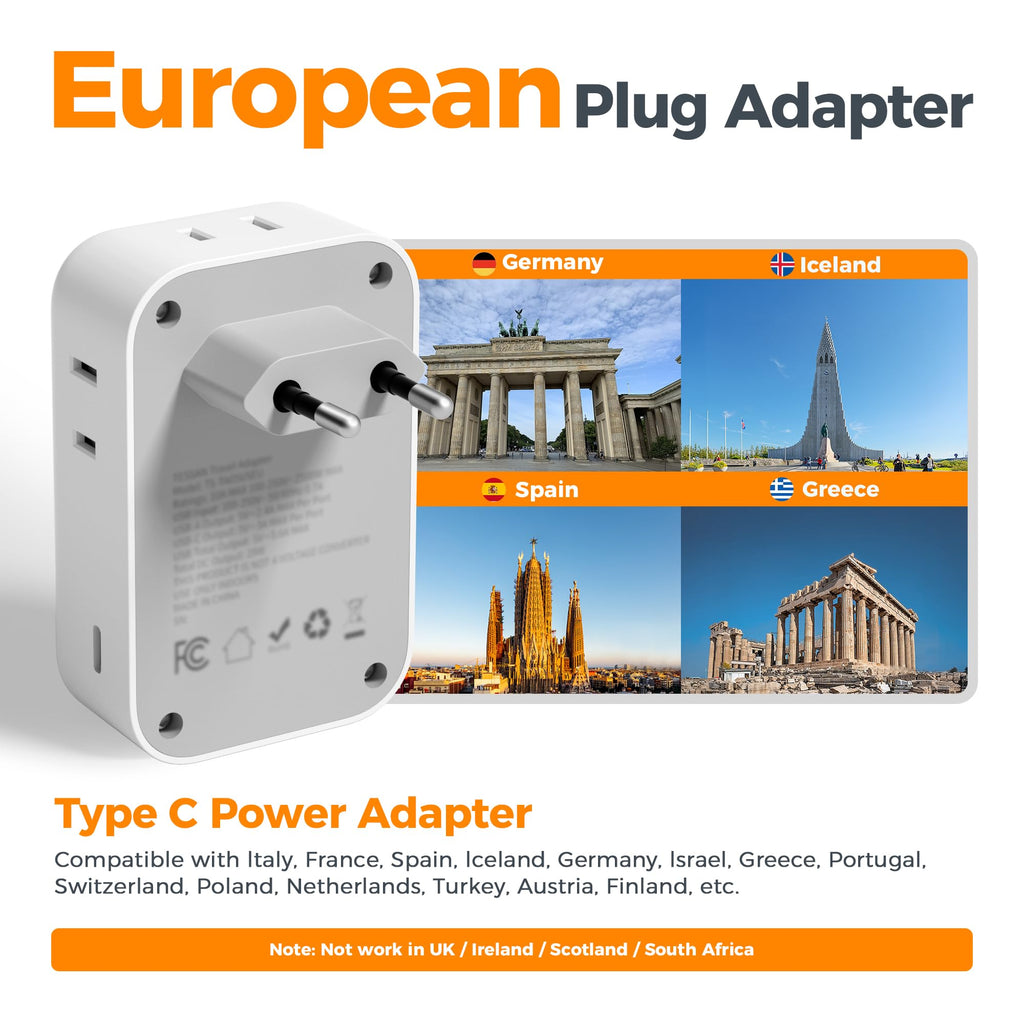 TESSAN European Travel Plug Adapter 2 Pack, Type C Plug