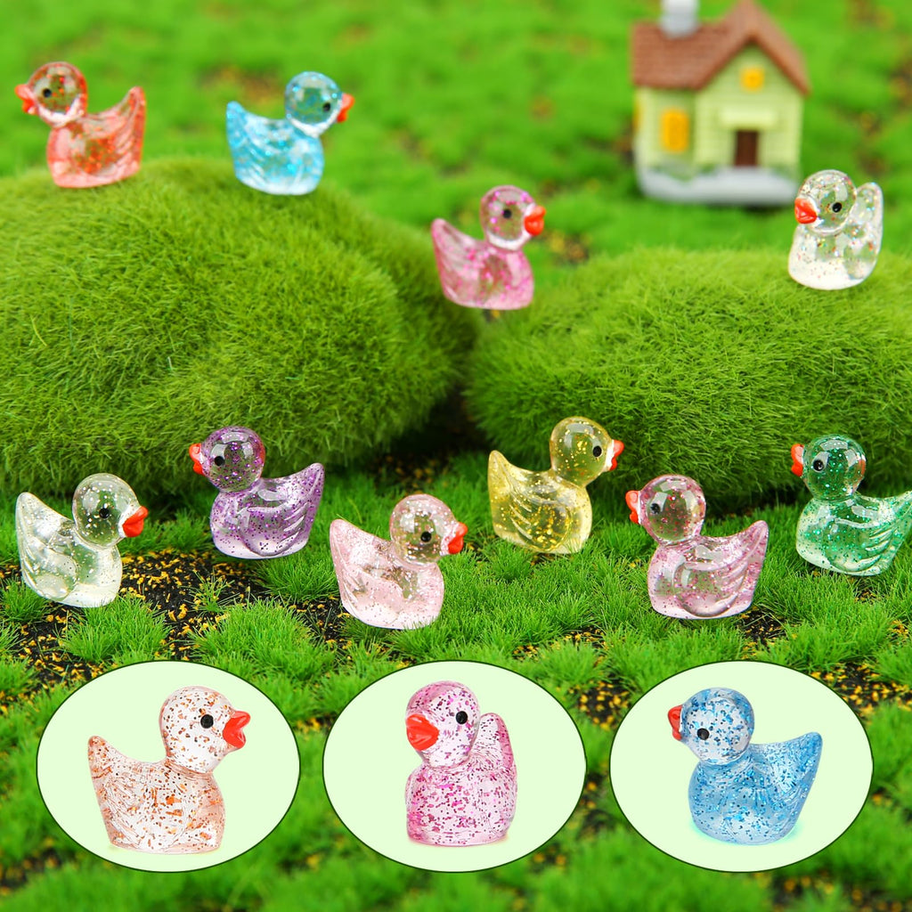 GWAHSA 240pcs Luminous Mini Resin Ducks, Tiny Animals Bulk Glow in The Dark Small Plastic Miniature Ducks Figures for Dollhouse Decor Micro Garden Home Landscape Aquarium Craft Gifts Party Favors Toys
