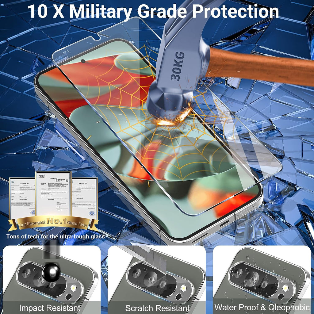 letosan 3 Pack for Google Pixel 11 Pro Screen Protector Tempered Glass + 3 Pack Camera Lens Protector, Military Grade Shatterproof, 9H Hardness, Fingerprint Unlock,Case Friendly 6.3 Inch