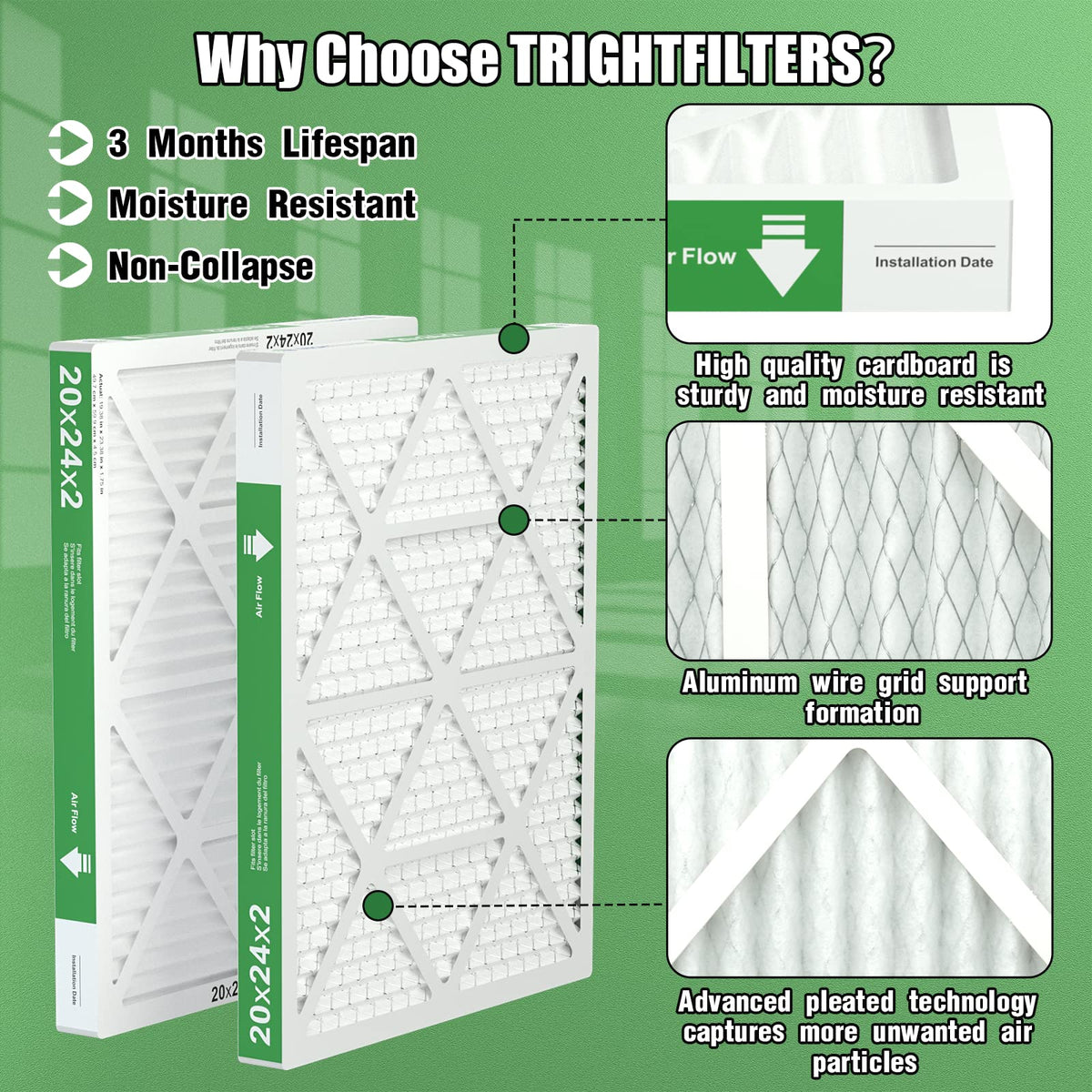 TRIGHTFILTERS 14x20x1 Air Filter 4 Pack, MERV 8 Filter Replacement