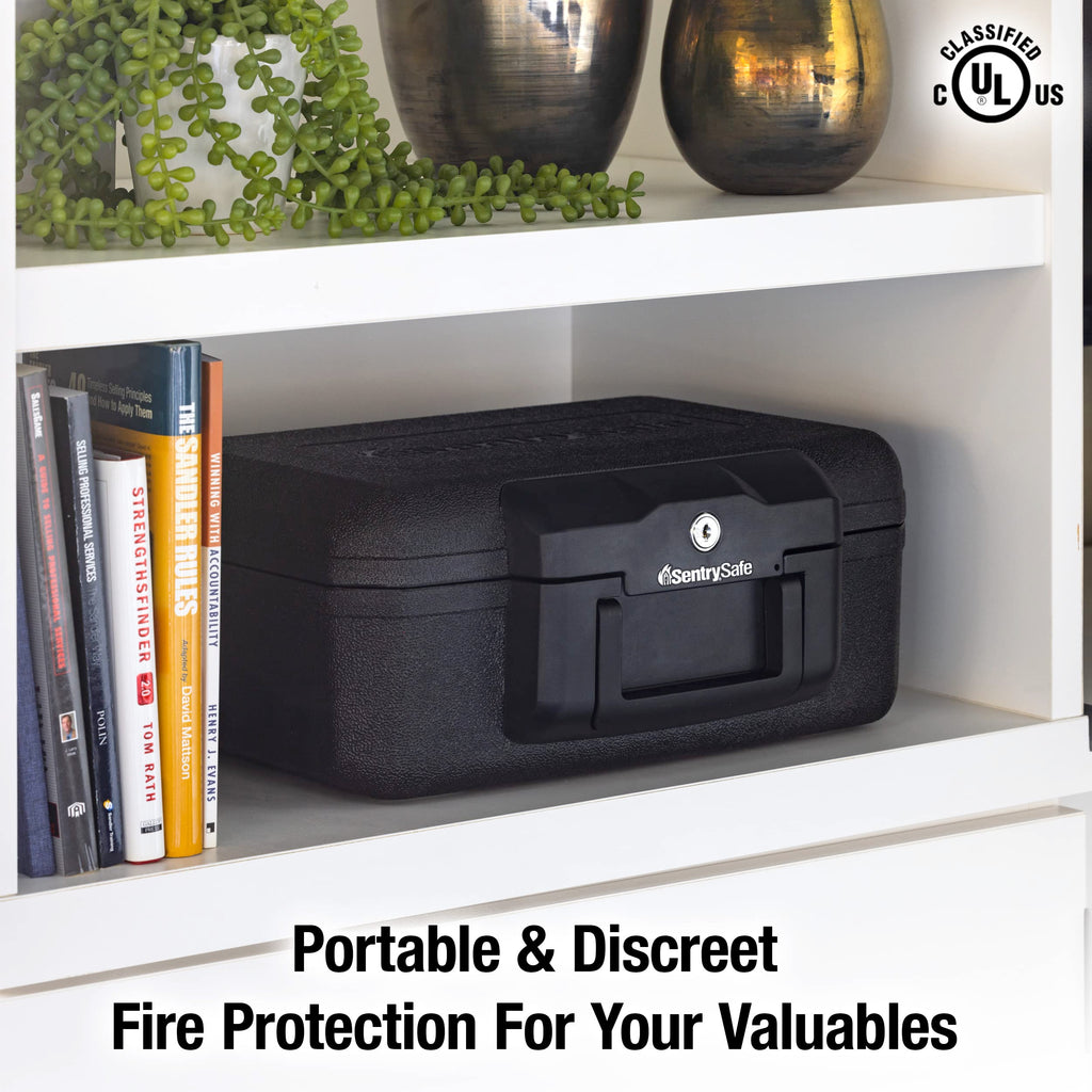 SentrySafe Fireproof Safe Box with Key Lock, Chest Safe with Carrying Handle to Secure Money, Jewelry, Documents, 0.25 Cubic Feet, 6.3 x 15.3 x 12.1 Inches, 1160