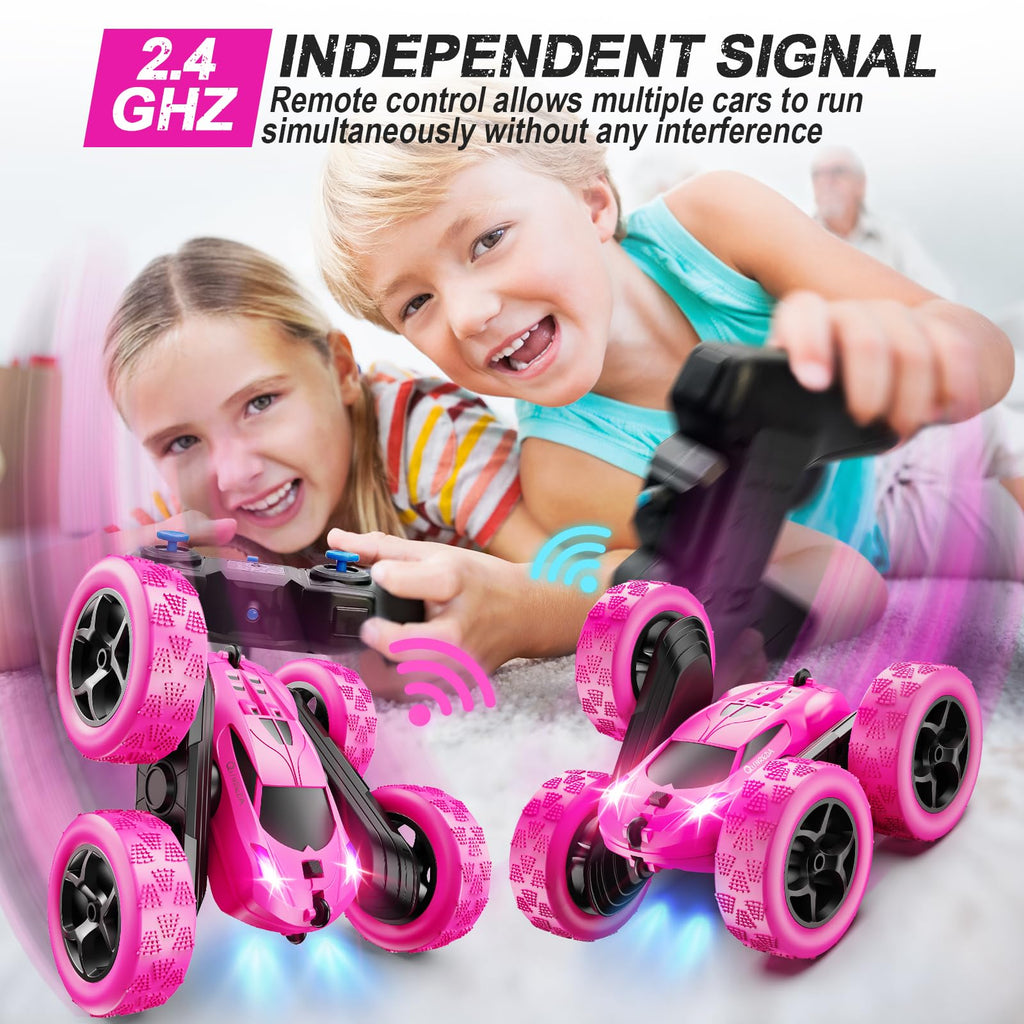 QUNREDA Remote Control Car, RC Cars Toys for Kids Ages 6-12, 4WD Stunt Car with LED Lights & 360° Flips, 2.4GHz, Upgraded USB-C Modular Batteries, 8-10 Year Old Boys Birthday Gift 1-Blue
