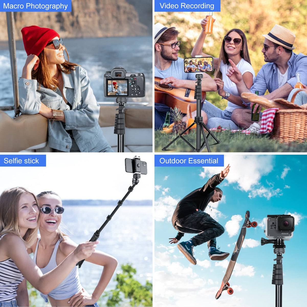 SENSYNE 62" Phone Tripod, Extendable Selfie Stick with Wireless Remote