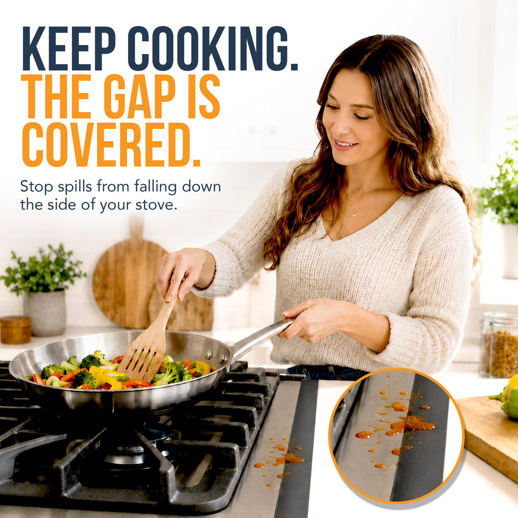 Linda’s Essentials Silicone Stove Gap Covers (2 Pack), Heat Resistant Oven Gap Filler Seals Gaps Between Stovetop and Counter, Easy to Clean Stove Gap Guard (21 Inches, Black)