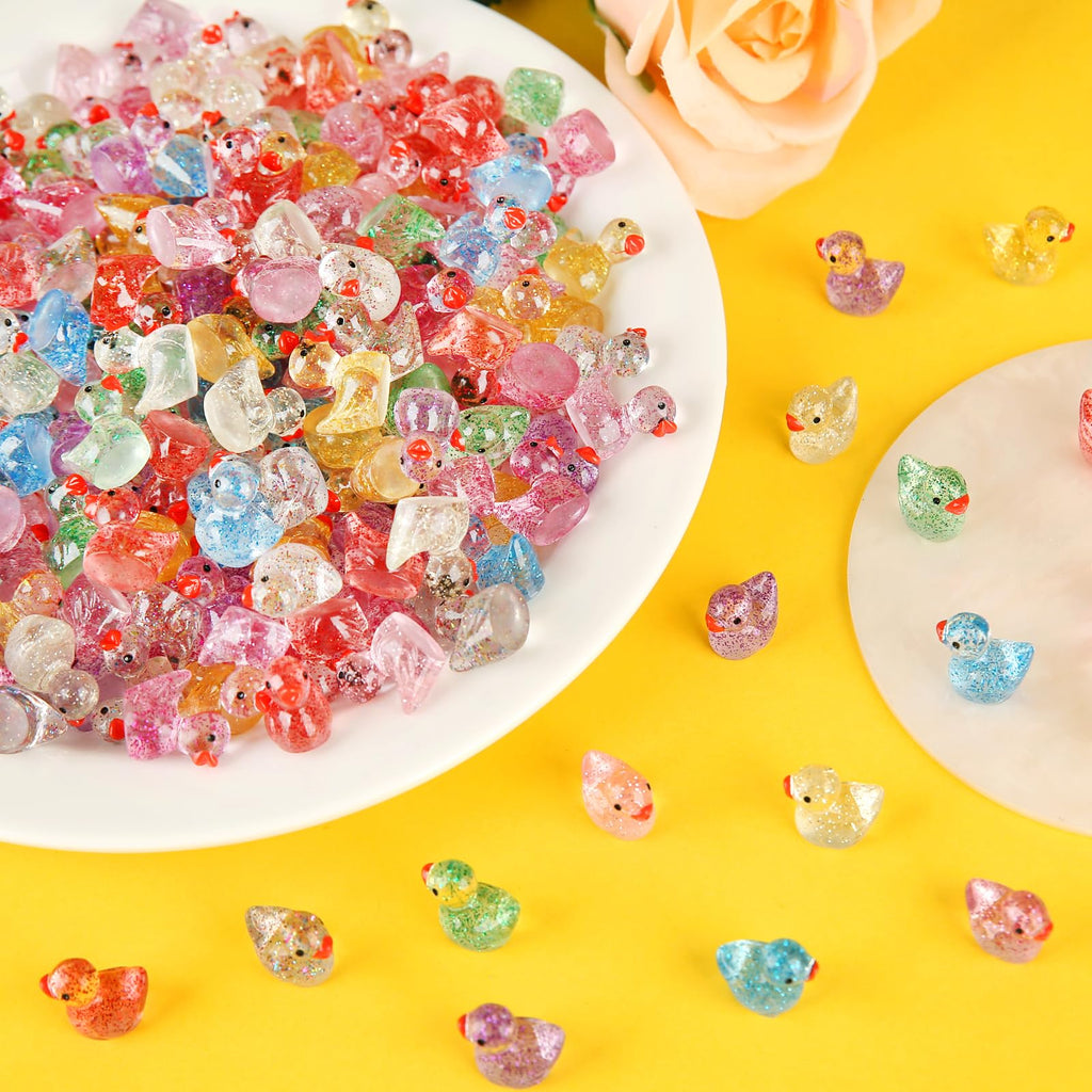 GWAHSA 240pcs Luminous Mini Resin Ducks, Tiny Animals Bulk Glow in The Dark Small Plastic Miniature Ducks Figures for Dollhouse Decor Micro Garden Home Landscape Aquarium Craft Gifts Party Favors Toys