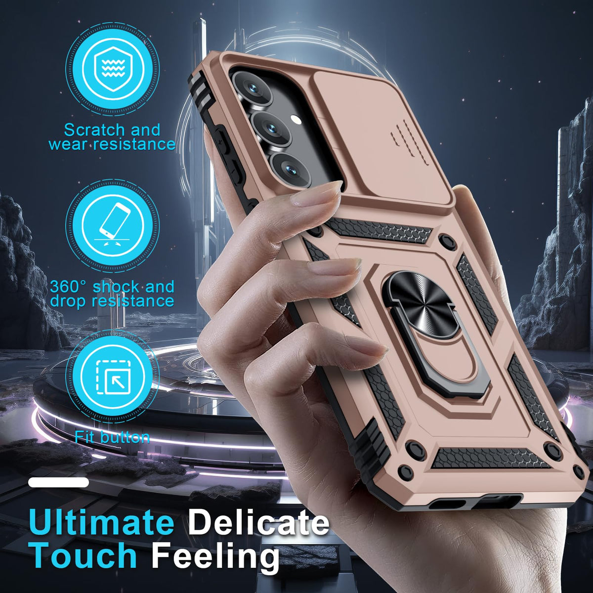 Janmitta for Samsung Galaxy S25 Edge Case Built in Slide Camera Cover,Black