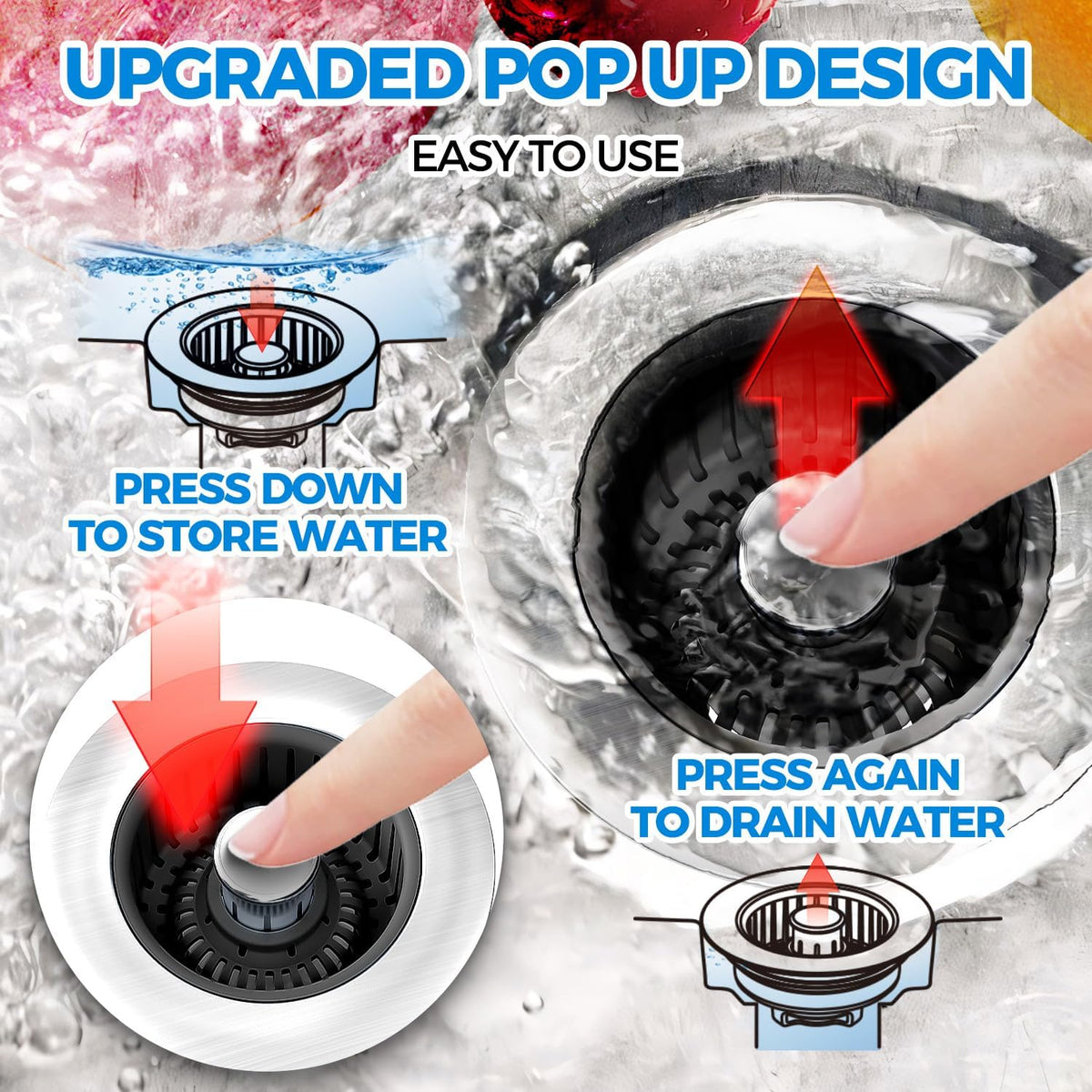 zaa 3 in 1 Kitchen Sink Drain Strainer Stopper Removable Basket Pop-Up