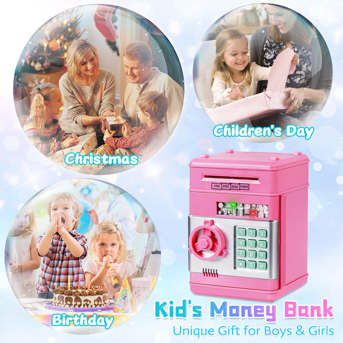 Refasy Piggy Bank Cash Coin Can ATM Bank Electronic Coin Money Bank for Kids Age 3-12, Money Savings Box Mini ATM Coin Bank Toys Gifts for 3 4 5 6 7 8 9 10 11 12 Year Old Boys Girls