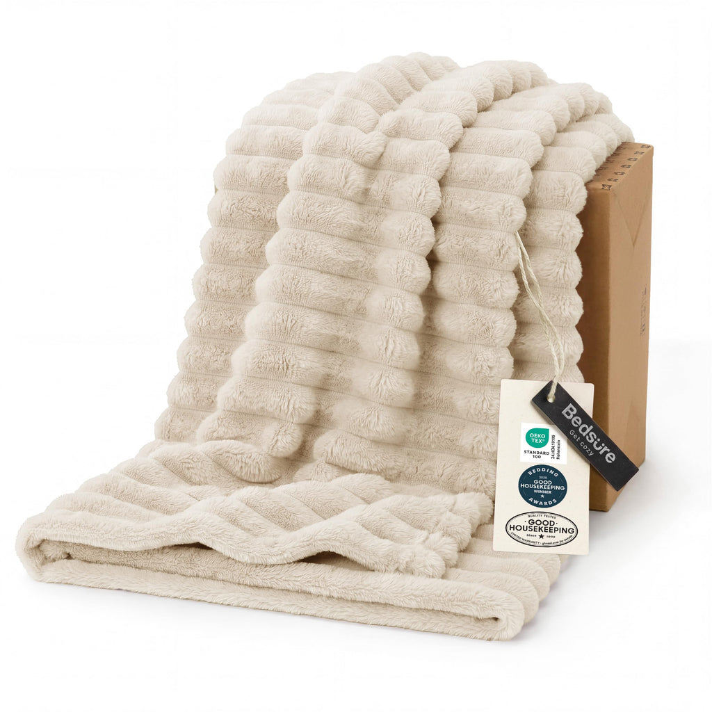 Bedsure GentleSoft White Throw Blanket for Couch - Halloween Fall Decorations for Home Living Room Decor, Cozy Fleece Fall Christmas Blanket, Birthday Gifts for Women Mom Her, Off White, 50x60 Inches