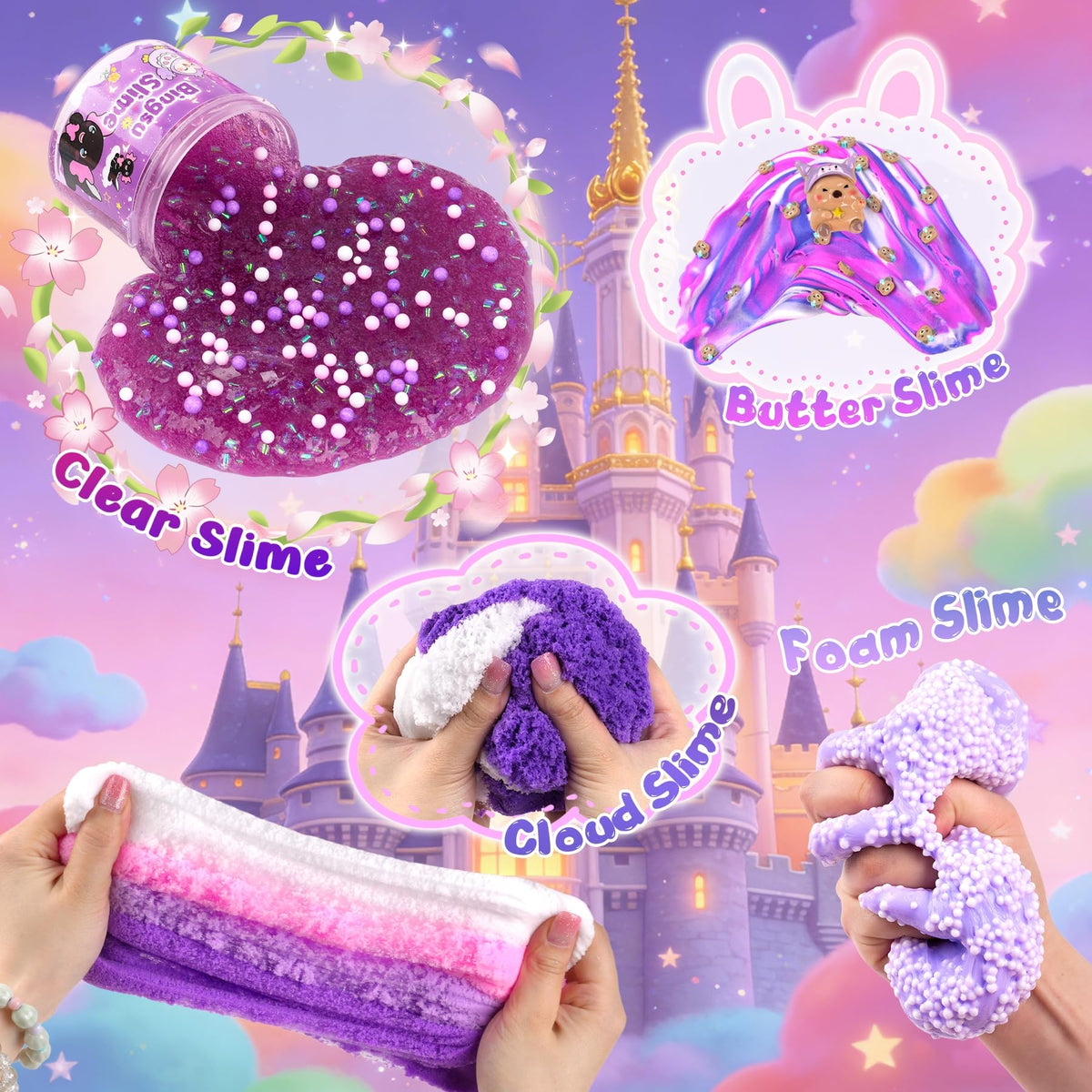 6-Pack Pink Slime Kit for Girls, Cloud Butter Squishy Birthday Gift Set
