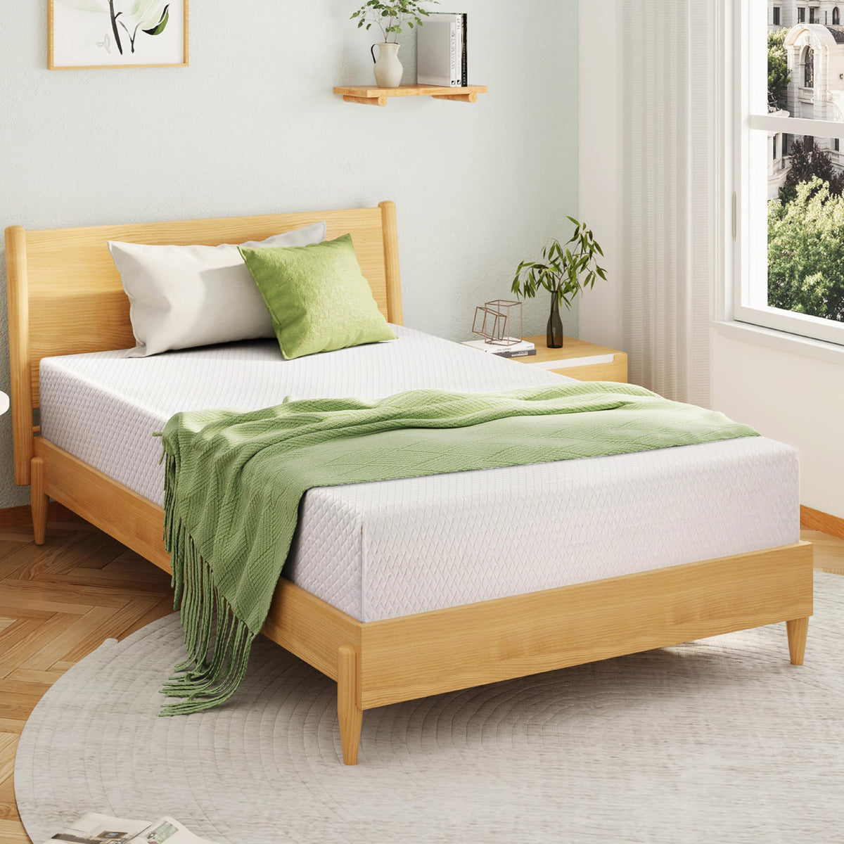 EGOHOME Twin Mattress 14 Inch, Green Tea Memory Foam Mattress, Medium Plush