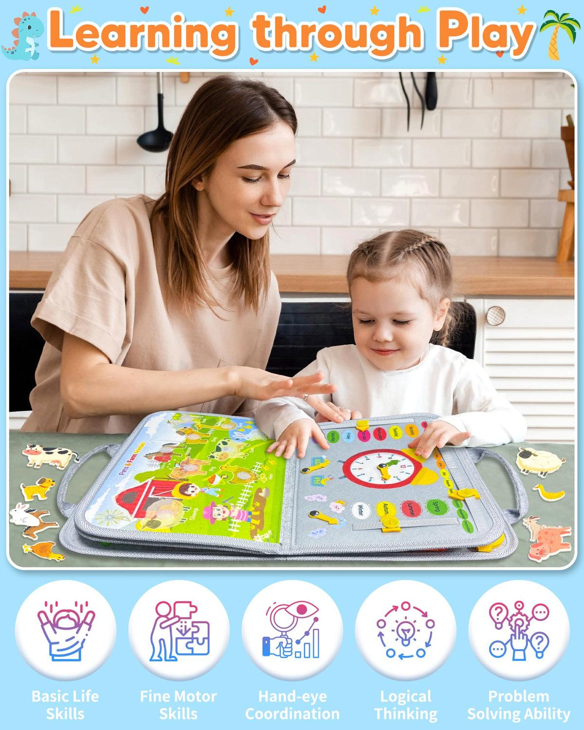 Gojmzo Busy Board Montessori Toys for Toddler Boy Girl Gifts Busy Book
