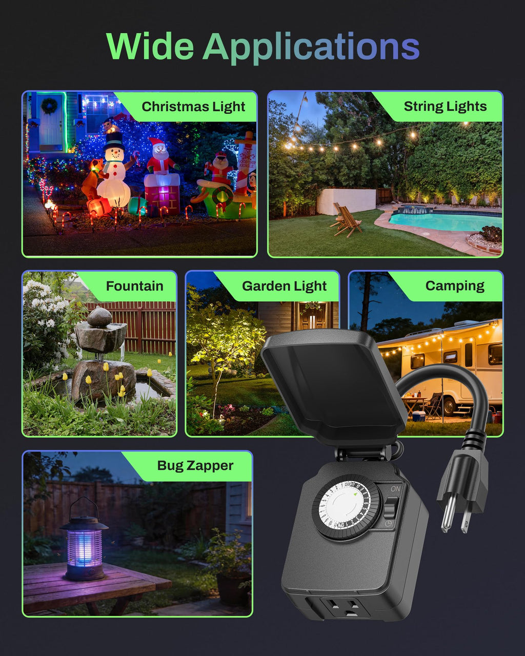 BN-LINK Outdoor 24-Hour Mechanical Timer Outlet, 2 Grounded Outlets
