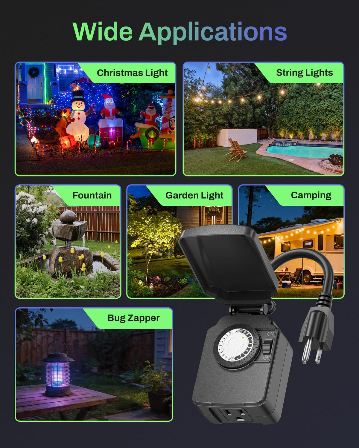 BN-LINK Outdoor 24-Hour Mechanical Timer Outlet, 2 Grounded Outlets
