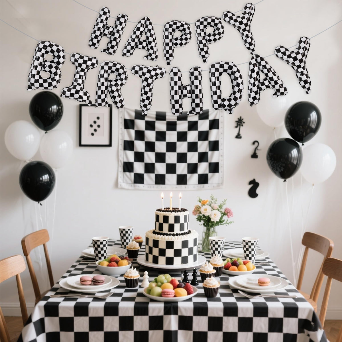 TONIFUL 16 Inch Yellow White Gingham Happy Birthday Foil Balloon