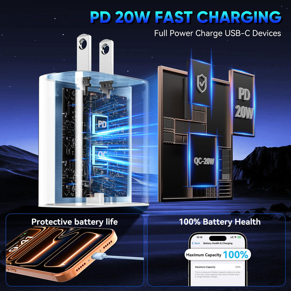 iPhone 18 17 16 Pro Max Charger Fast Charging, 20W iPhone Duo USB C Charger