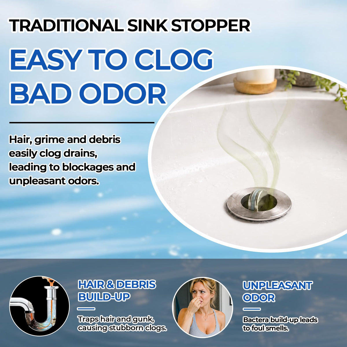 Bathroom Sink Drain Strainer,(2PCS) Pop-up Sink Drain Strainer with Removable Stainless Steel Strainer Basket Hair Catcher, Bathroom Sink Strainer for Bathroom Sink Stopper Replacement