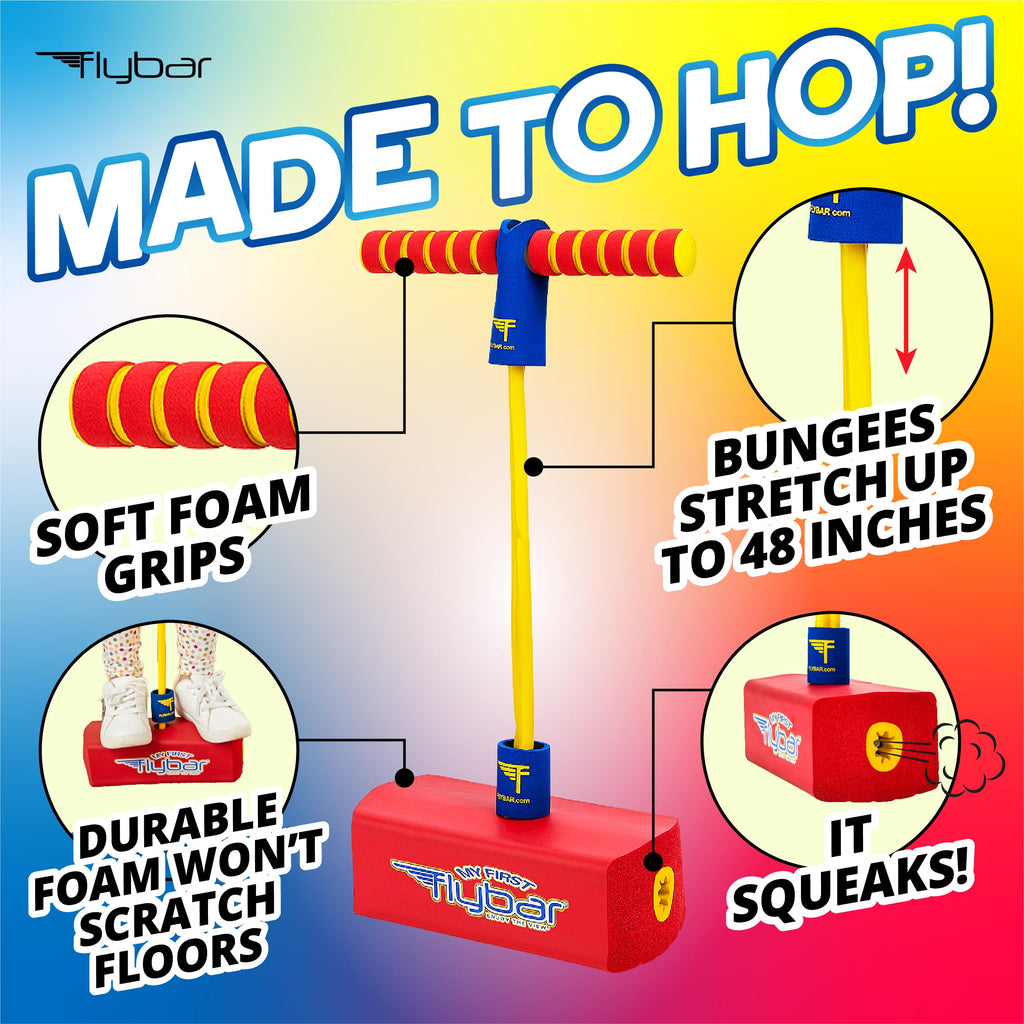 Flybar My First Foam Pogo Jumper for Kids Fun and Safe Pogo Stick, Durable Foam and Bungee Jumper for Ages 3 and up Toddler Toys, Supports up to 250lbs (Blue)