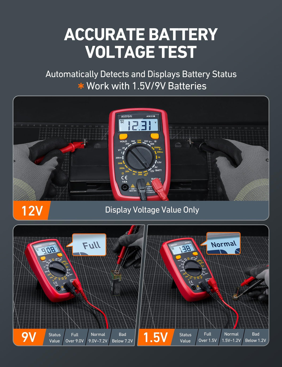 AstroAI Digital Multimeter Tester with Capacitance, 2000 Counts DC AC Voltmeter and Ohm Volt Amp Meter; Measures Voltage, Current, Resistance, Capacitance, Continuity and Diode, Orange