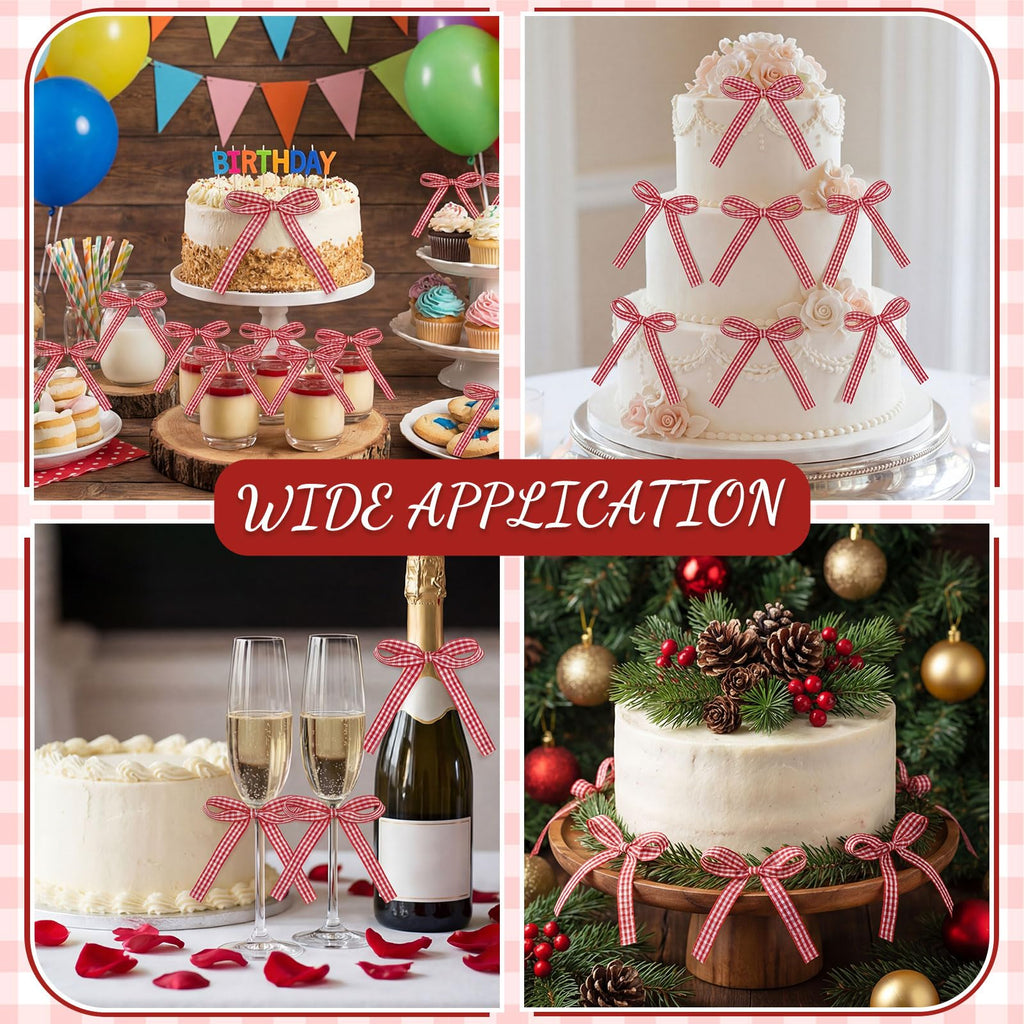 30 Pack Bow Cake Toppers Pink Ribbon Bows for Cake Back to School Decor