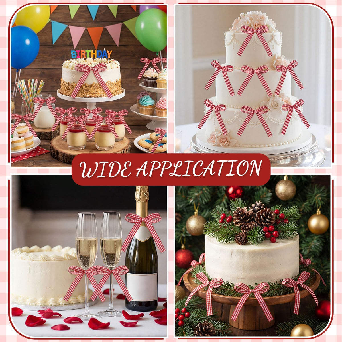 30 Pack Bow Cake Toppers Pink Ribbon Bows for Cake Back to School Decor