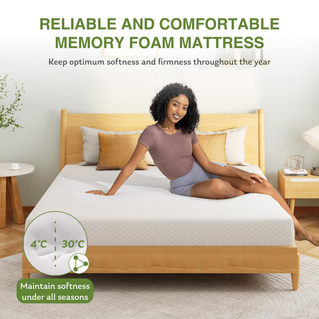 EGOHOME Twin Mattress 14 Inch, Green Tea Memory Foam Mattress, Medium Plush