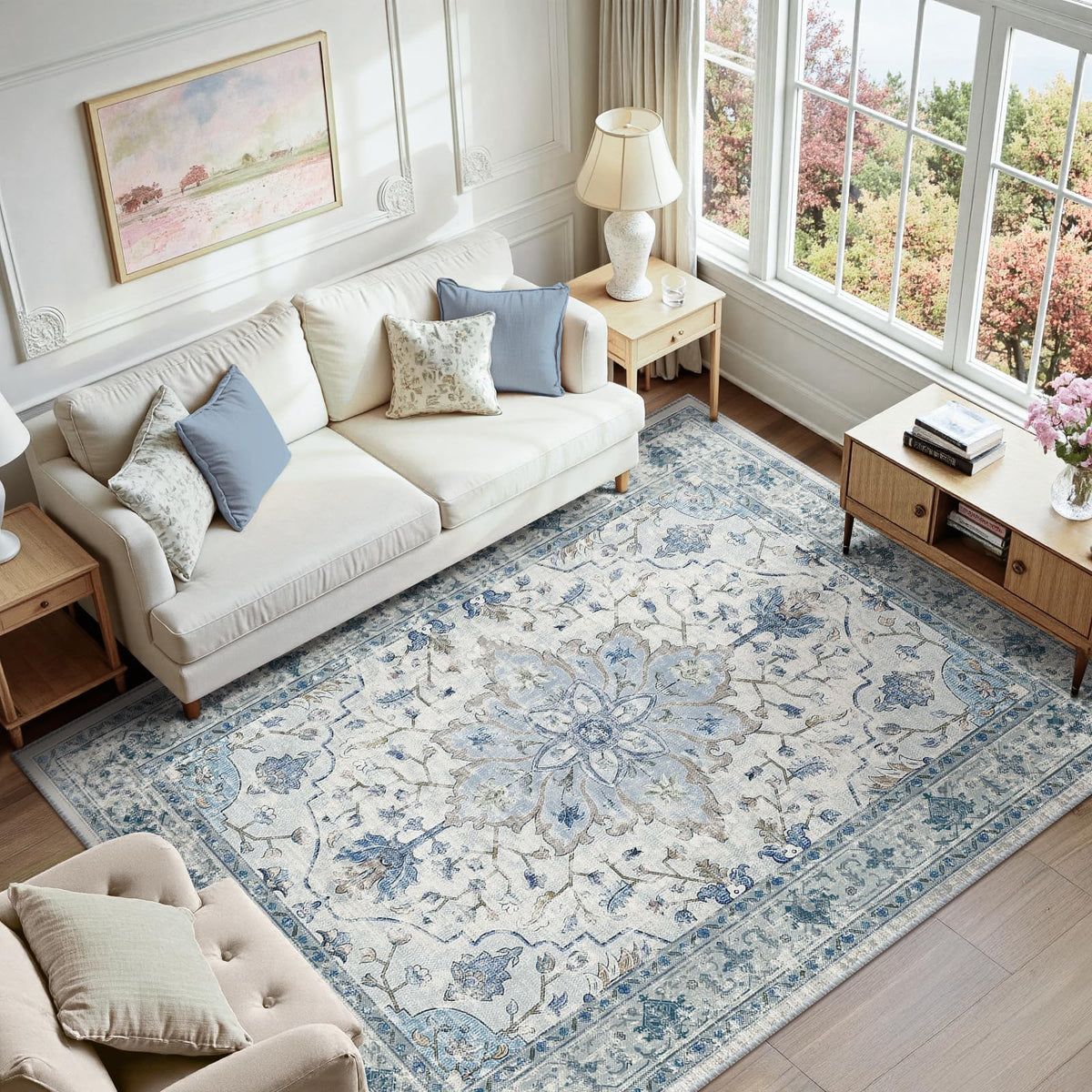 RELEANY Washable Area Rug, 5'x7', Brick/Brown/Green