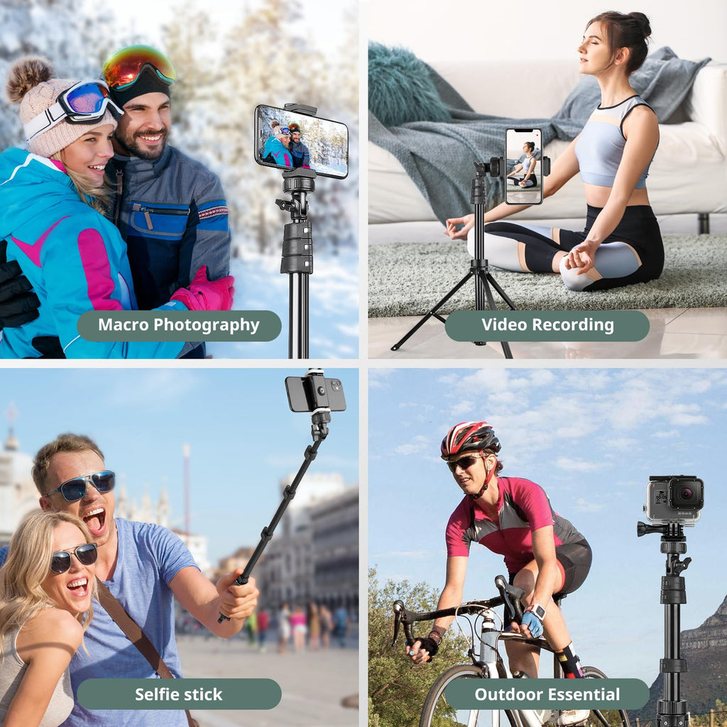 SENSYNE 62" Phone Tripod, Extendable Selfie Stick with Wireless Remote