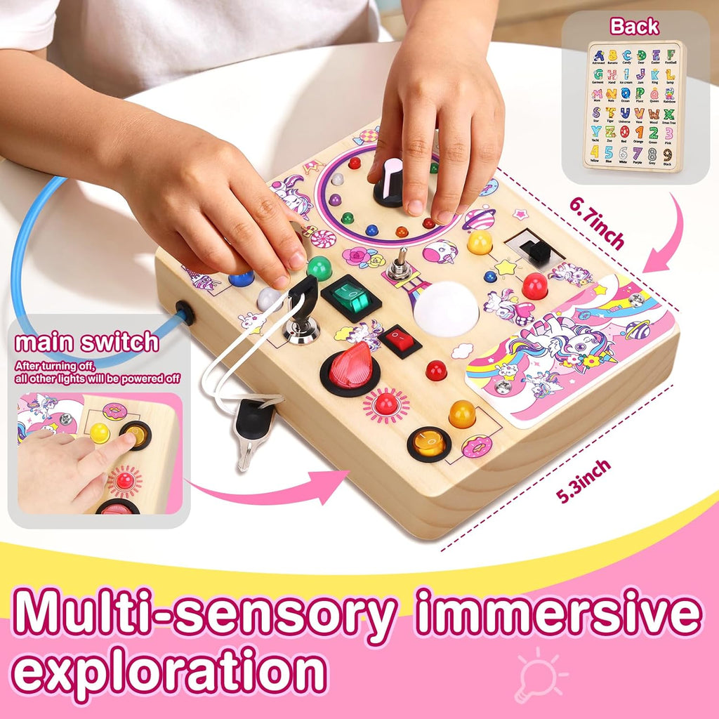 Grarain Busy Board for Toddlers - Montessori Educational Toy for 1-3 Year Old Boys & Girls | Travel-Friendly Sensory Learning Activity | Ideal for Kids with Autism(Unicorn Busy Board v2)