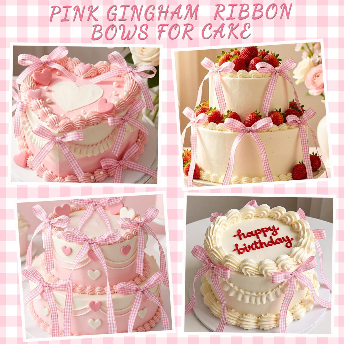 30 Pack Bow Cake Toppers Pink Ribbon Bows for Cake Back to School Decor