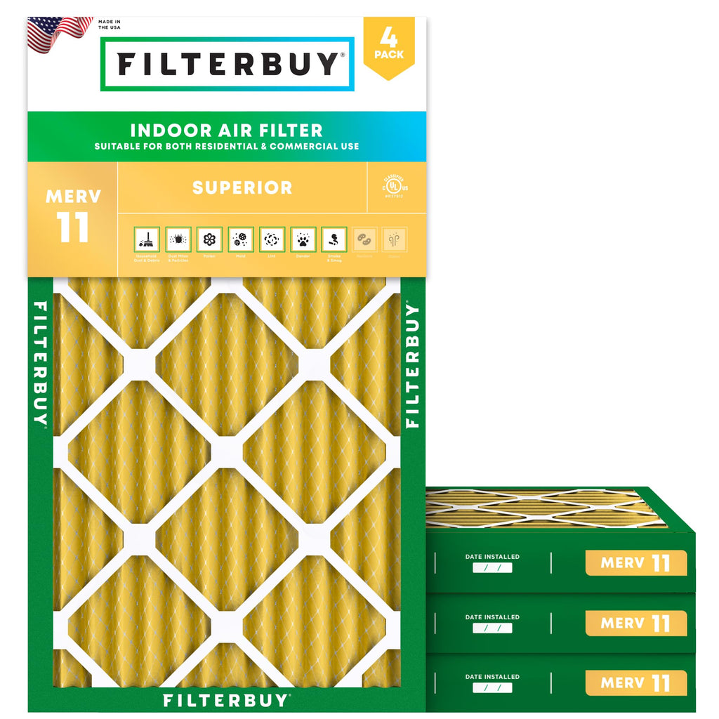 Filterbuy 20x20x1 Air Filter MERV 11 Pet & Allergy Defense (4-Pack)