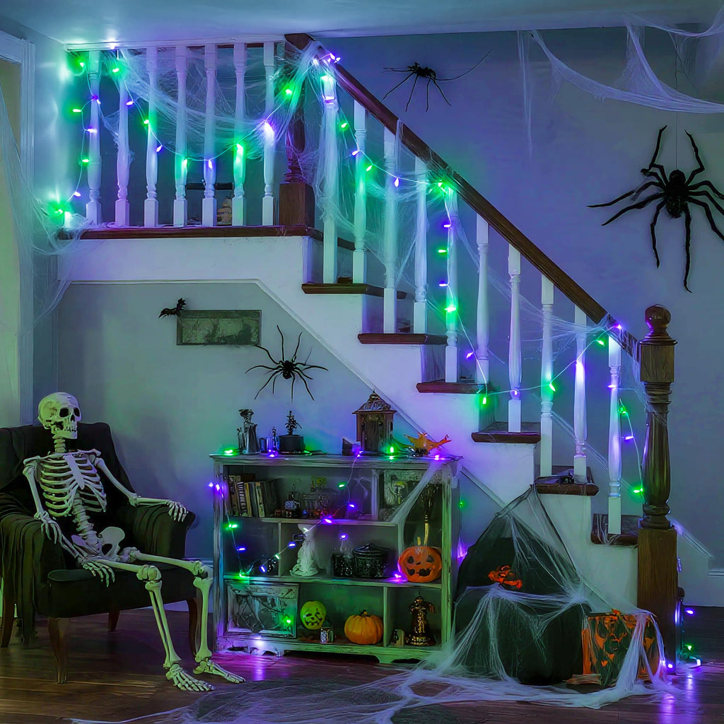 JMEXSUSS 100 LED Orange & Purple Halloween Lights Plug in