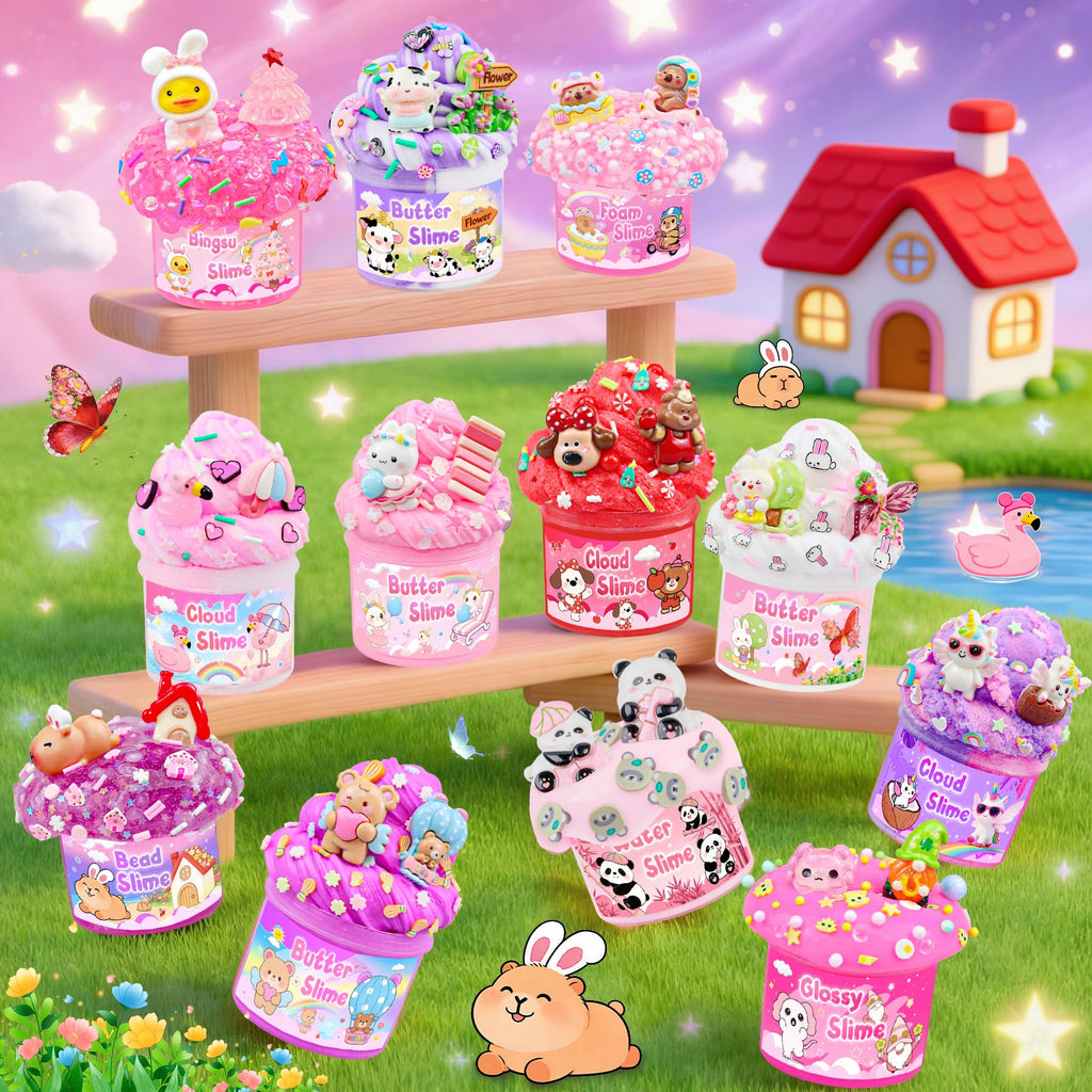 6-Pack Pink Slime Kit for Girls, Cloud Butter Squishy Birthday Gift Set