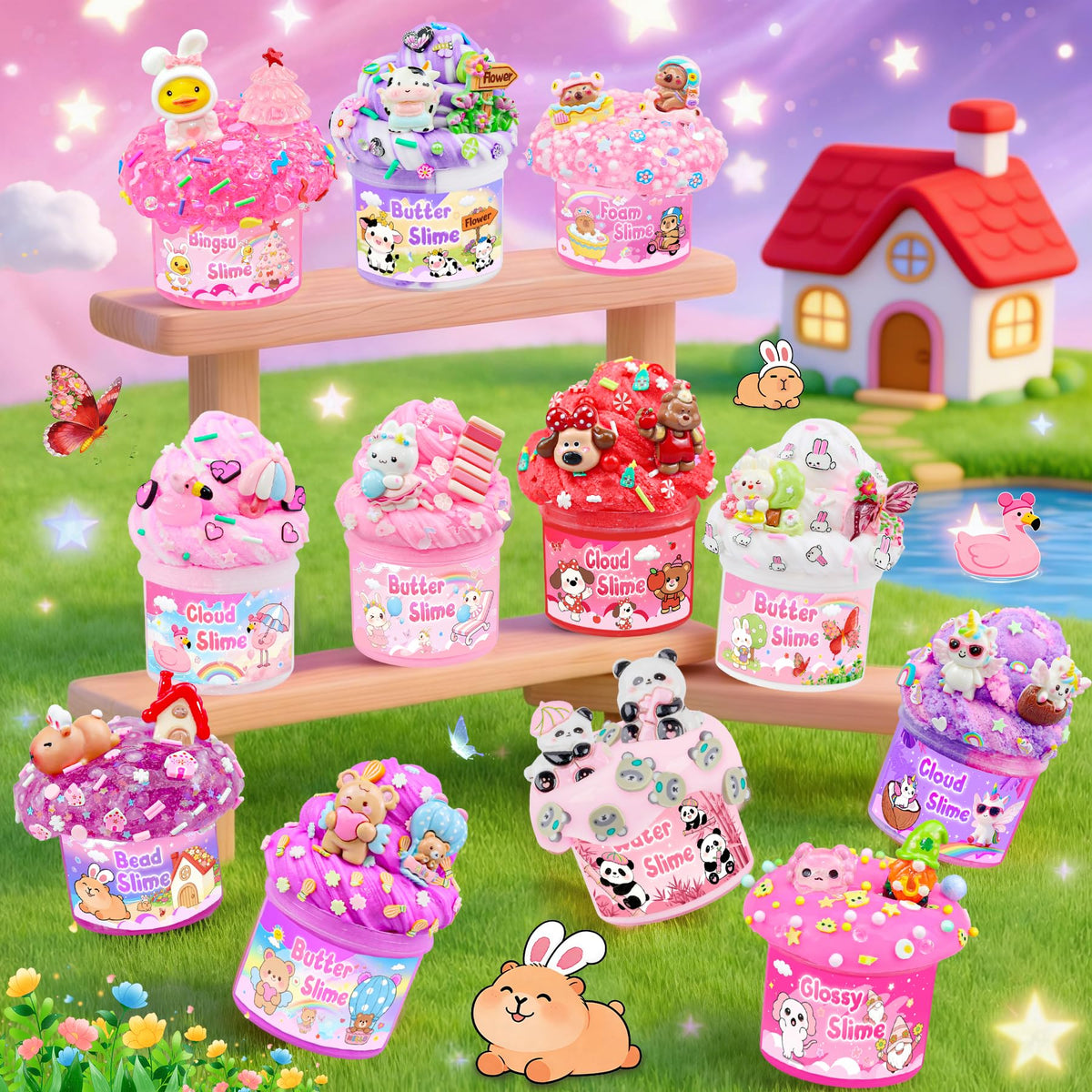 6-Pack Pink Slime Kit for Girls, Cloud Butter Squishy Birthday Gift Set