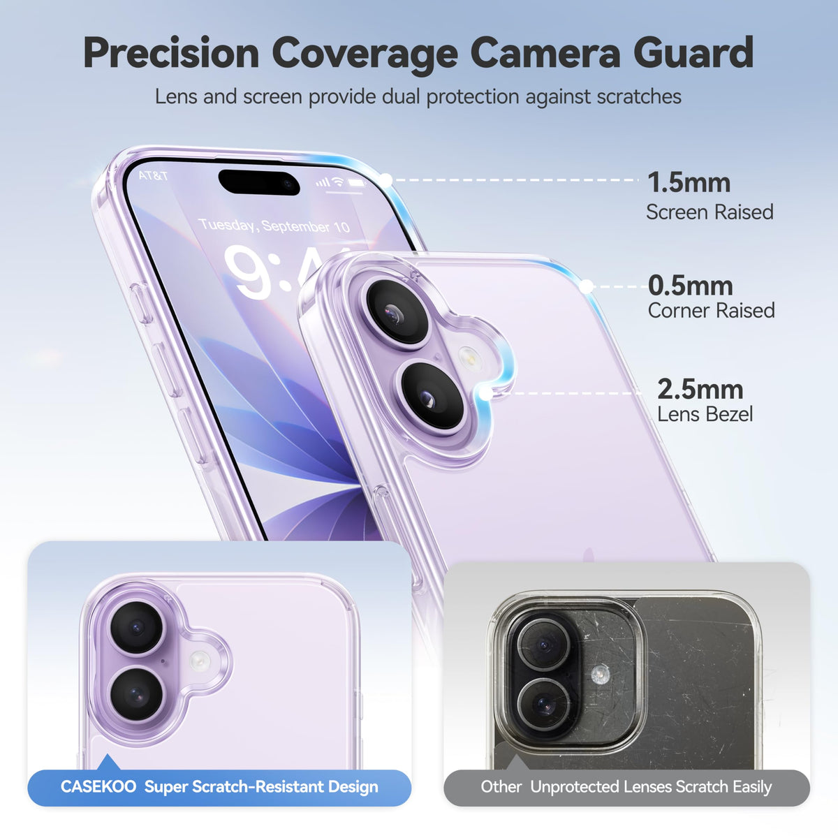 CASEKOO for iPhone 16 Smooth Crystal Clear Case, Patented Anti-Yellow