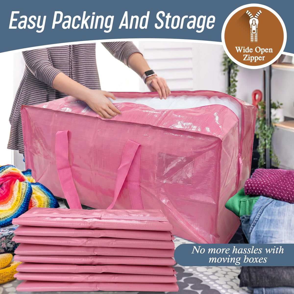6 Pack Extra Heavy Duty Large Moving Bags with Strong Zipper, Dark Blue
