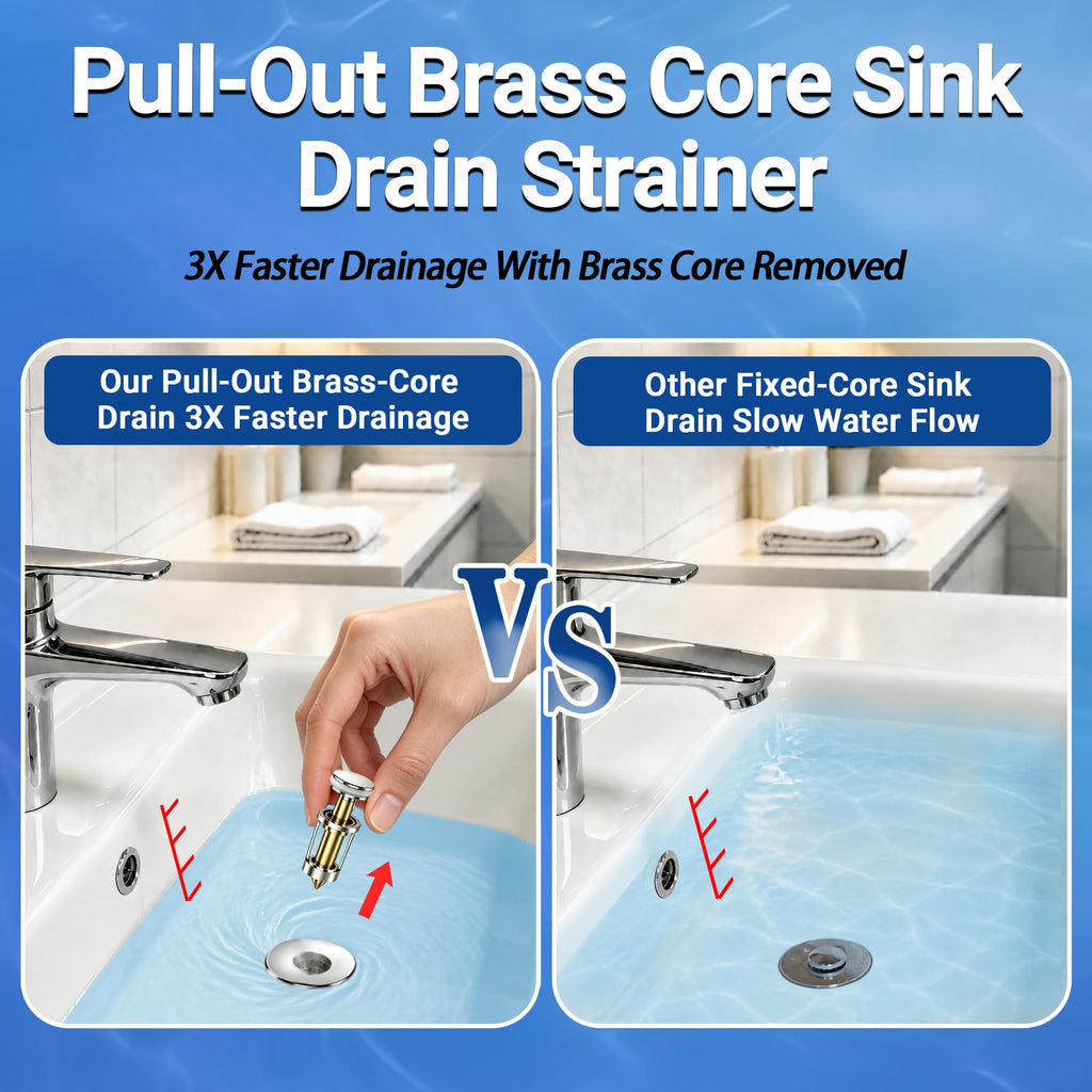 Bathroom Sink Drain Strainer,(2PCS) Pop-up Sink Drain Strainer with Removable Stainless Steel Strainer Basket Hair Catcher, Bathroom Sink Strainer for Bathroom Sink Stopper Replacement