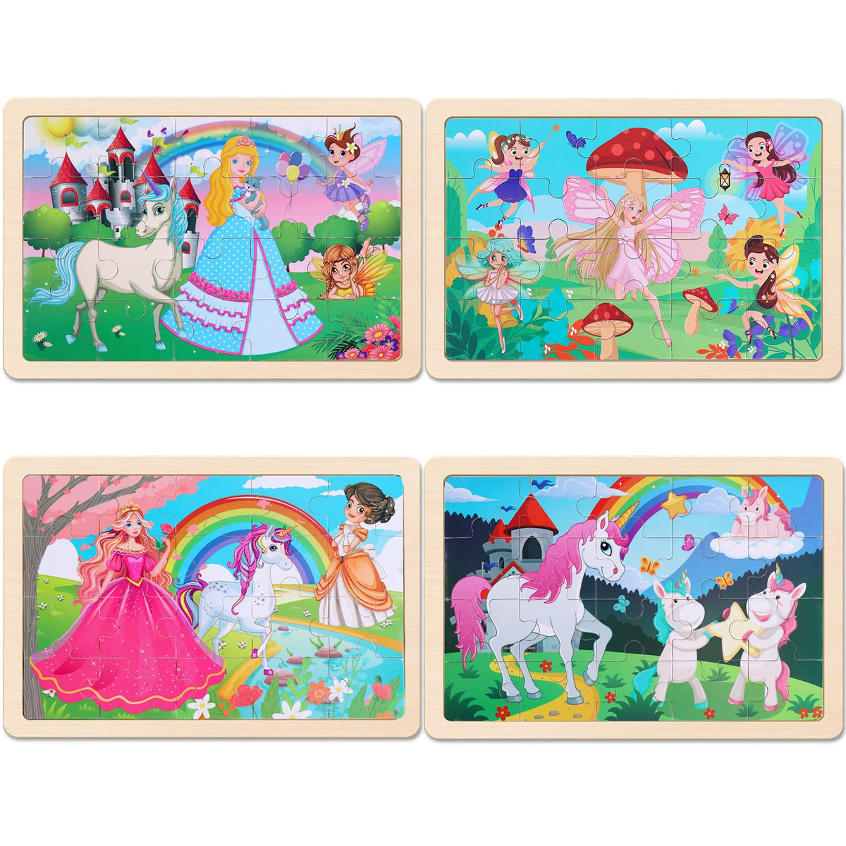 Wooden Educational Jigsaw Puzzles for Preschool Kids Ages 3-5, 4-Pack with 20 Pieces Dinosaur, Space, Transportation Wood Puzzles Set, Kids Brain Teaser Toys, Gifts for Boys Girls Ages 3 4 5 6