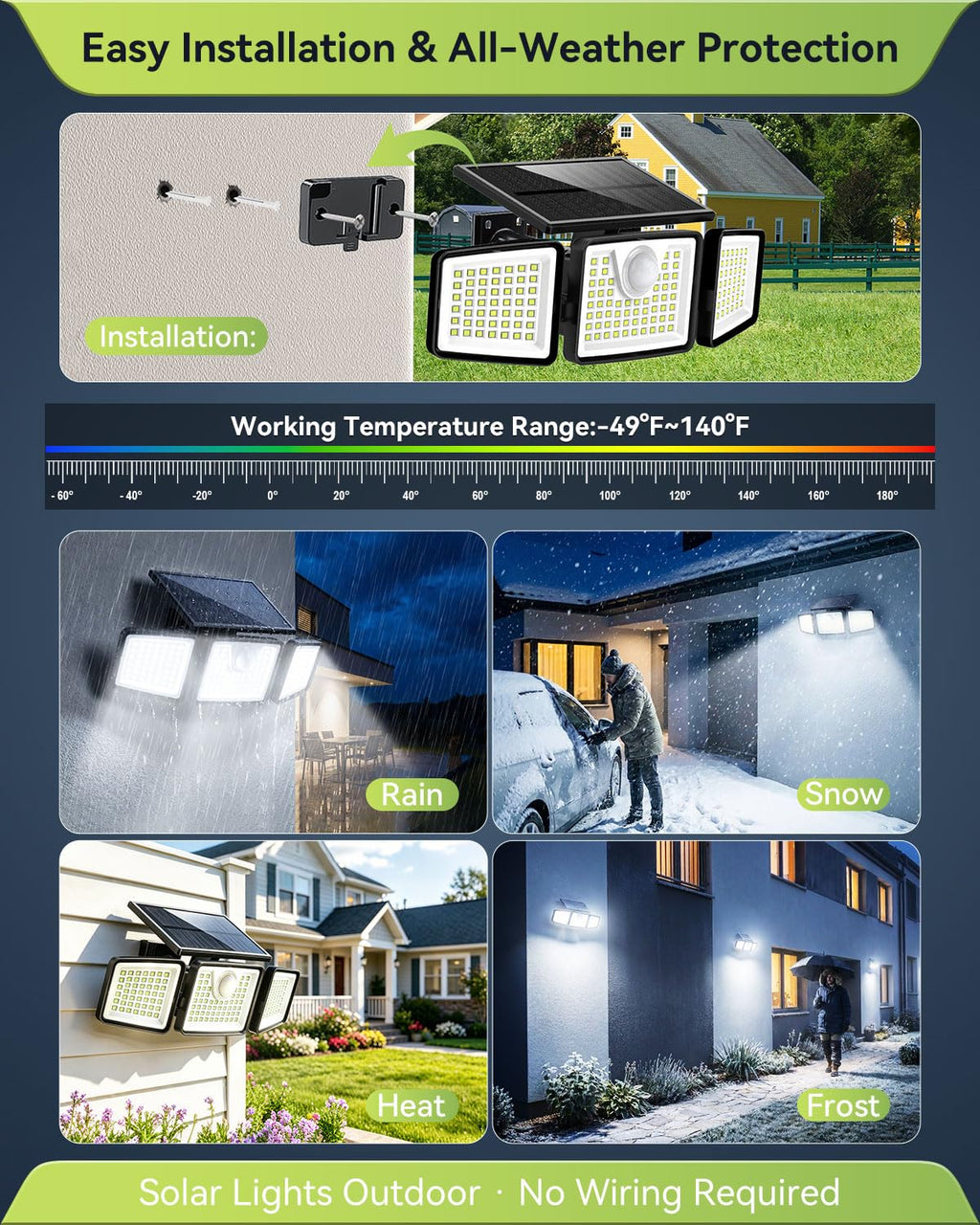 daphino 3000LM Solar Lights, Motion Sensor Outdoor Lights, 4-Head, 2 Pack