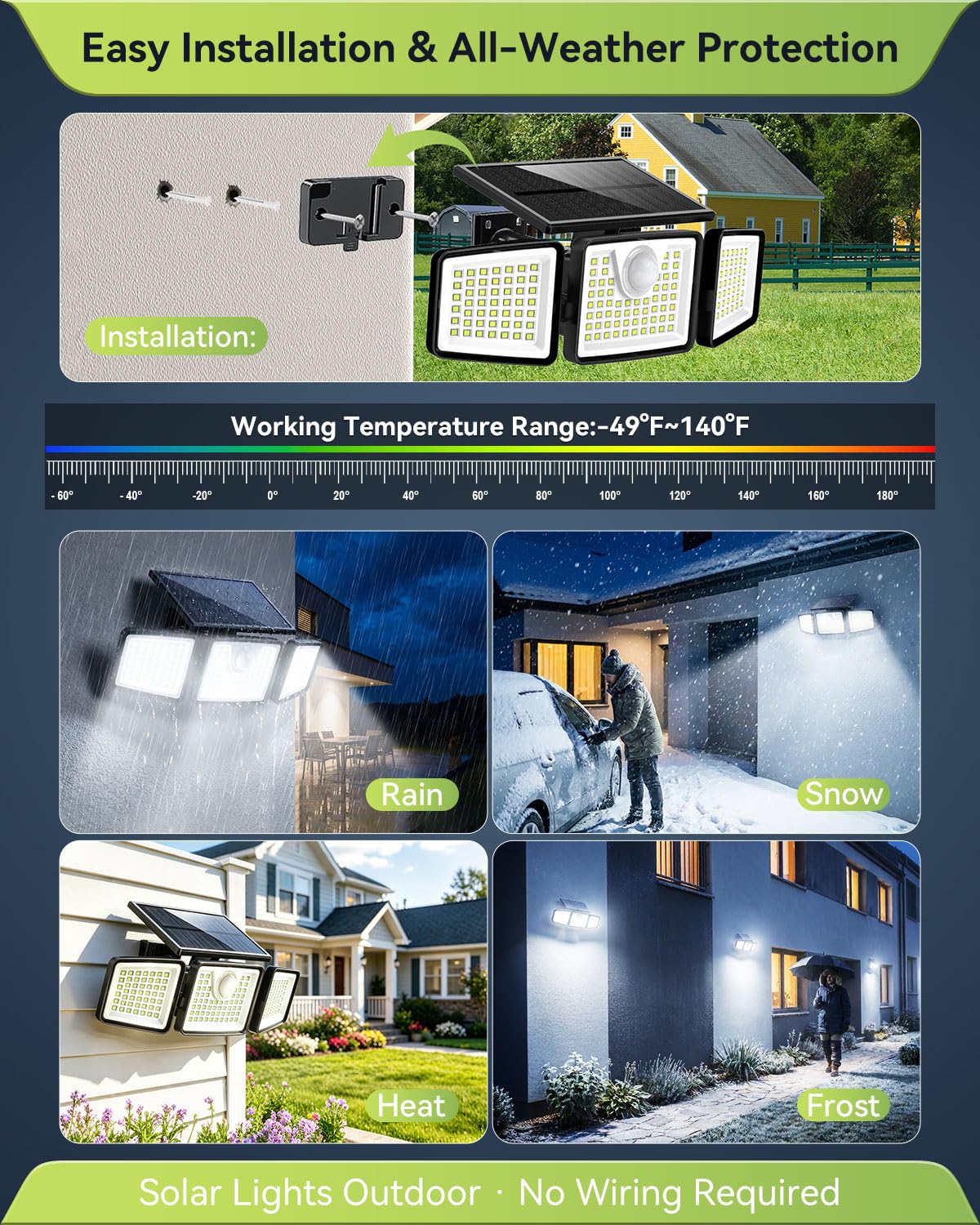 daphino 3000LM Solar Lights, Motion Sensor Outdoor Lights, 4-Head, 2 Pack