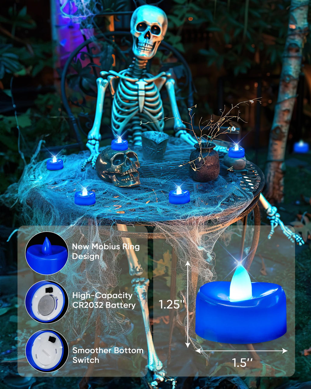 merrynights LED Candles, Tea Lights Candles Battery Operated Bulk, 24-Pack Long-Lasting 200 Hours Flameless Tealight Candles, Realistic Tea Lights for Halloween Christmas Wedding, 1.5'' D X 1.25'' H