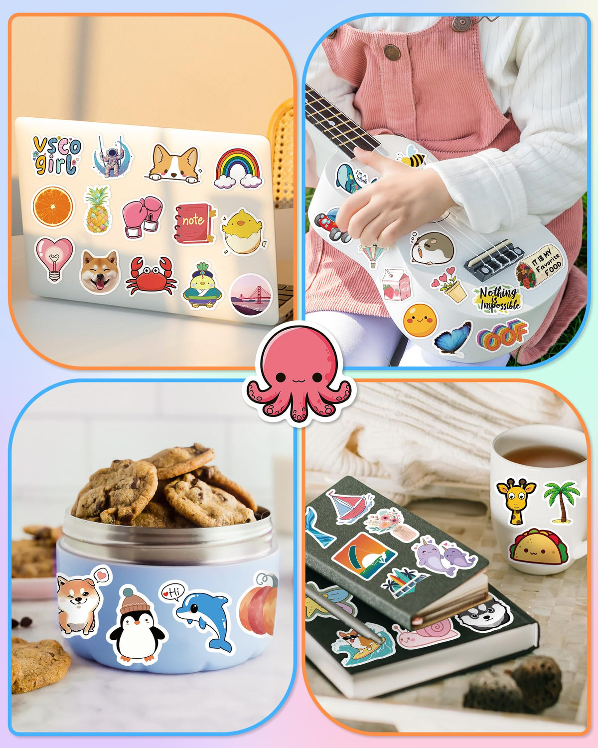 600 Pcs/Pack Water Bottle Stickers for Kids, Cute Vinyl Waterproof Stickers