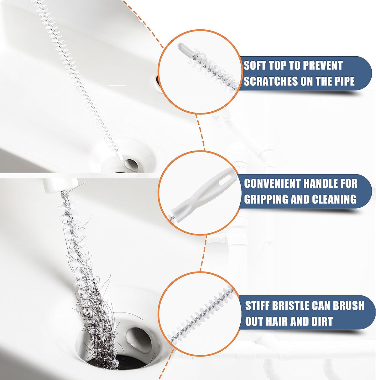 Drain Snake Hair Clog Remover Tool Set - 9 Pack Deep Cleaning Kit