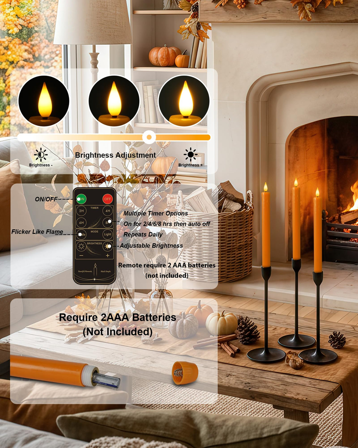 Homemory 6 Pcs Real Wax Ghost Flameless Taper Candles, 3D Wick Flickering Led Candlesticks 9.6 Inch Battery Operated with Remote & Timer, Spooky Halloween Gothic Indoor Decor
