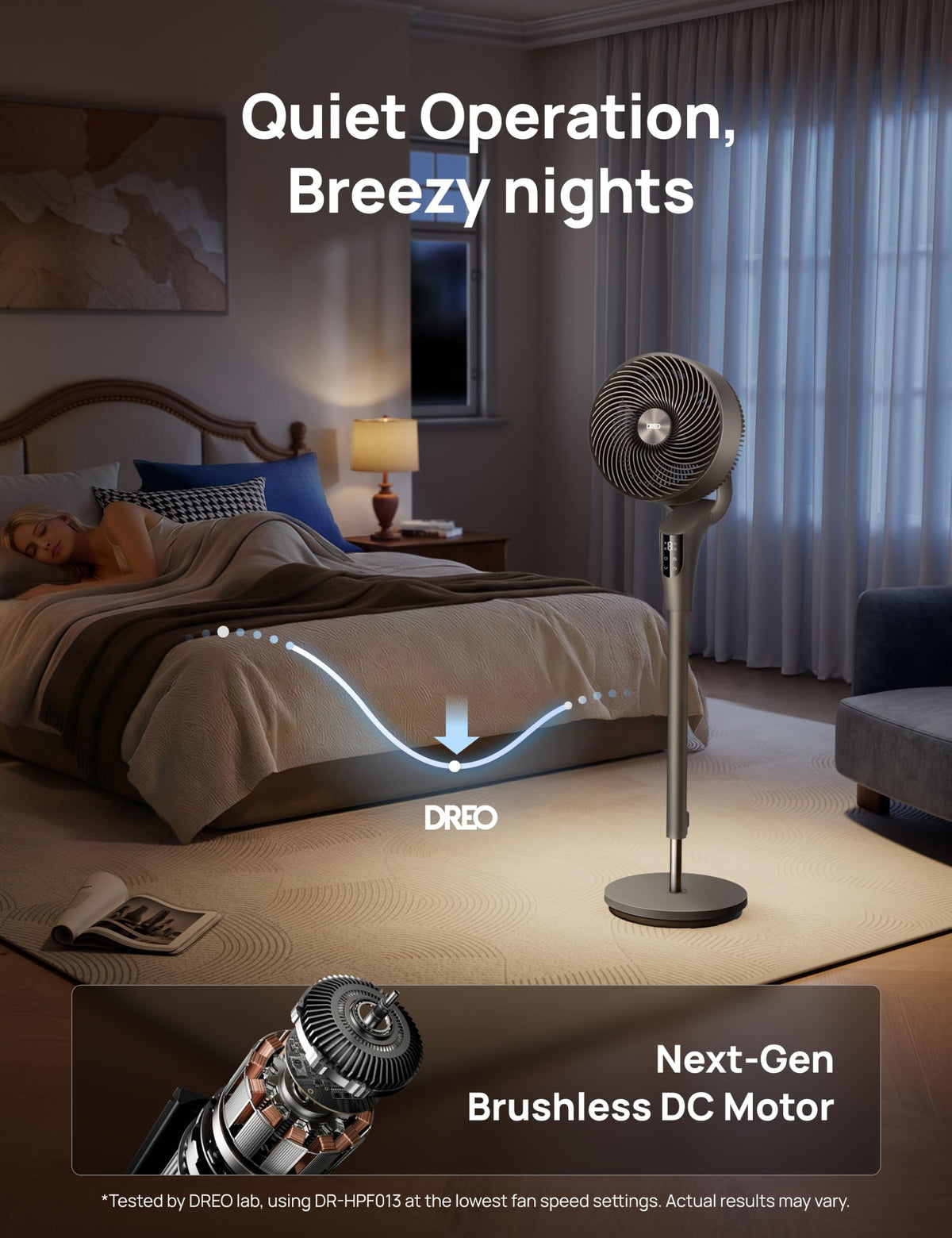 DREO Pedestal Fan for Bedroom, 100ft Airflow, Quiet DC Motor Standing Fan