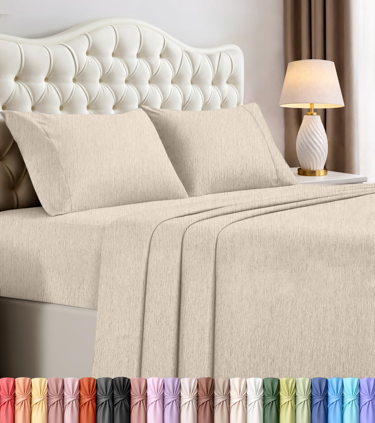 Queen Sheet Set, 4 Pieces 16" Deep Pocket Hotel Luxury Sheets, Heather Sage