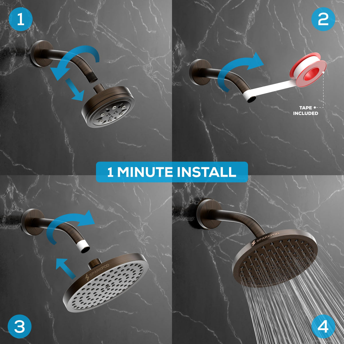 SparkPod Rain Shower Head, 6 Inch Round, Luxury Polished Chrome Finish
