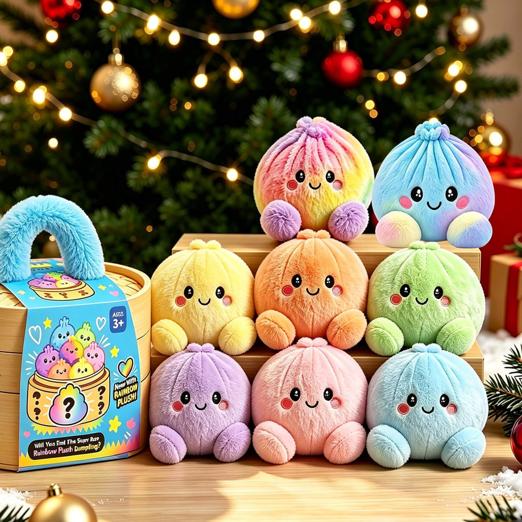 Plush Stuffed Dumpling Squishies, 3.94" Big Rainbow Squishes with Steamer